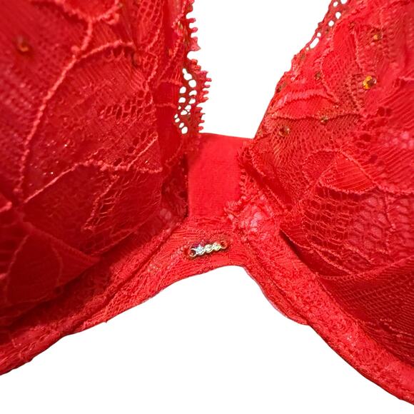 Victoria's Secret Red lace plunge push up bra with bling Size 36C 36 C - Picture 3 of 7